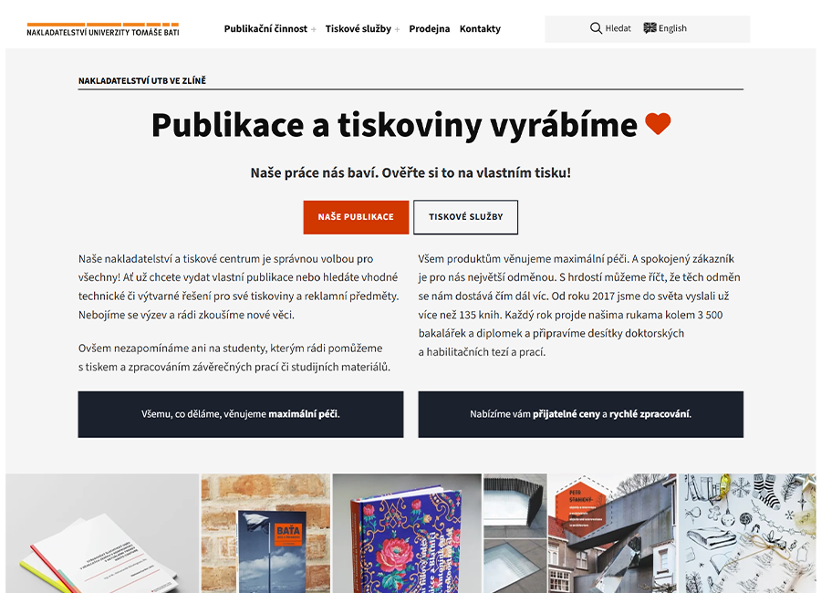 Portfolio web Nakladatelství UTB ve Zlíně